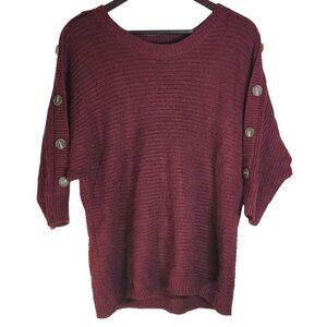 Juniper Maternity Maroon Dolman Button Sleeve Crewneck Knit Sweater Size Large